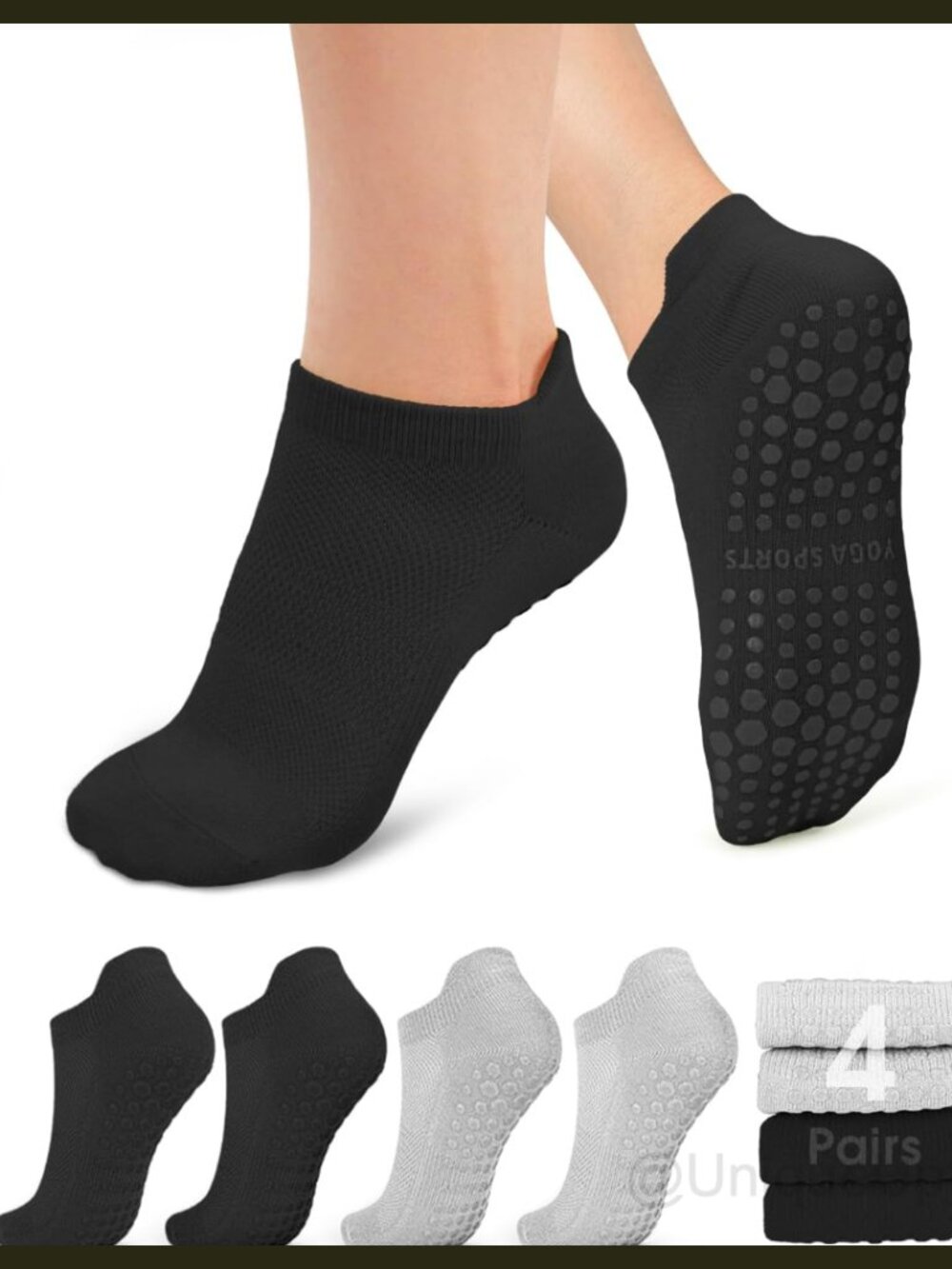 Non Slip Grip Yoga Socks for Women, Cotton Ankle Pilates Barre Hospital Socks,